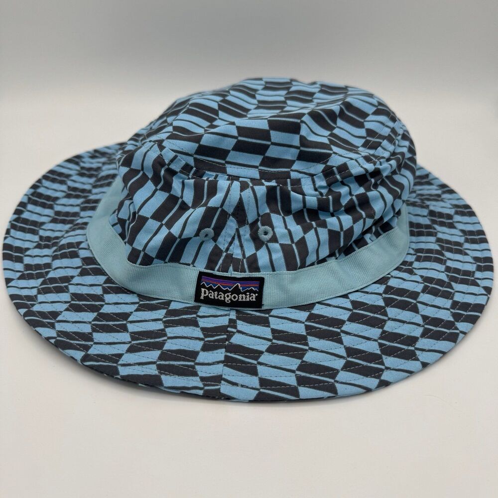 Vintage Patagonia Blue Geometric Pattern 100% Nylon Bucket Hat Size Medium RARE